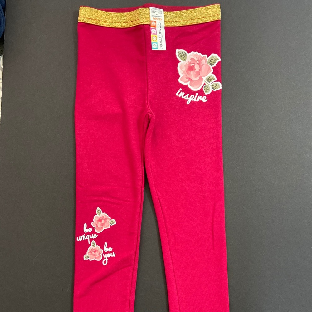 Girls Maroon Leggings With Gold Metallic Waistband